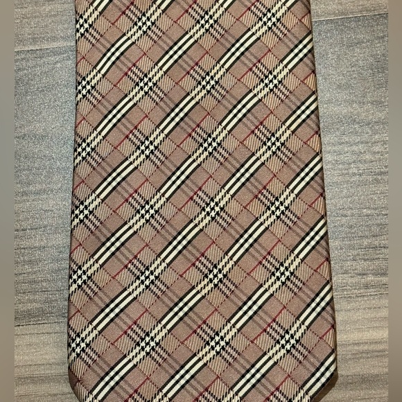 Burberry Silk Micro Check Plaid Beige Tie - Picture 1 of 11